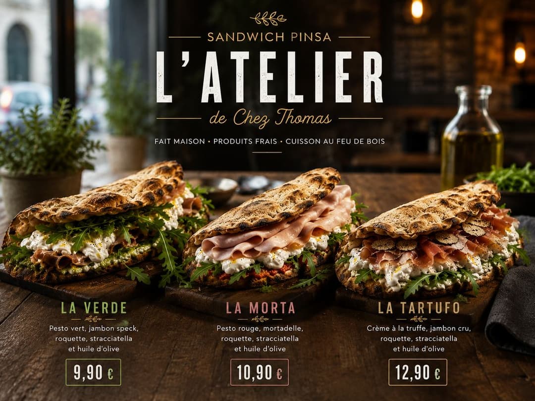 Les trois sandwichs pinsa de L'Atelier de Chez Thomas