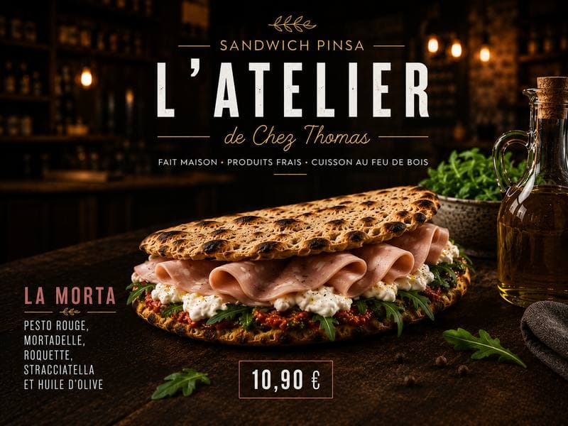 Pizza La Morta Pesto rouge Mortadelle Roquette - Pizzeria Chez Thomas Hazebrouck