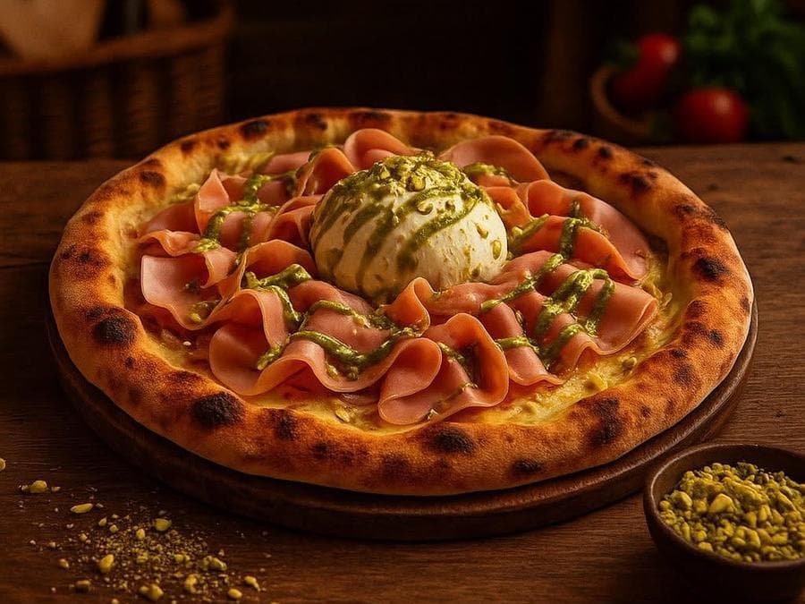 Pizza Pistacchio Burrata avec burrata fondante et pesto de pistache - Chez Thomas Hazebrouck